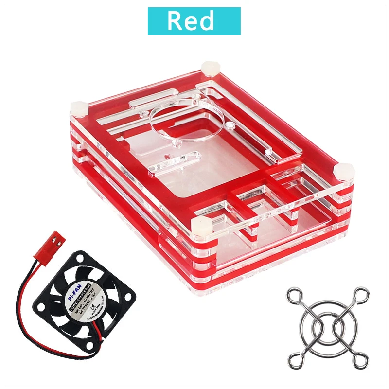 9 Layer Acrylic Case for Raspberry Pi 4 Transparent Box 4 Color Shell with Cooling Fan Protect Cover for Raspberry Pi 4 Model B - Цвет: Красный