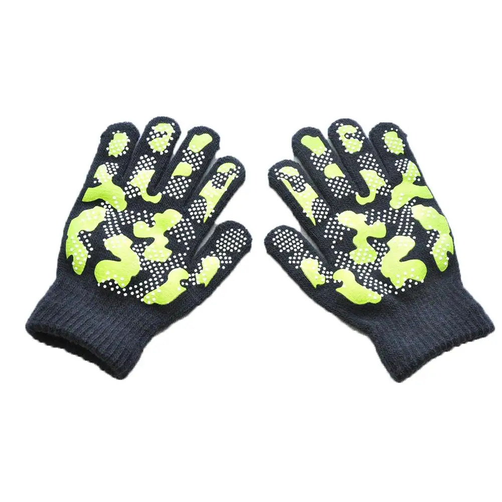 Детские зимние теплые перчатки, вязаные эластичные варежки, камуфляжные лыжные перчатки на весь палец, плотные волшебные перчатки для девочек и мальчиков