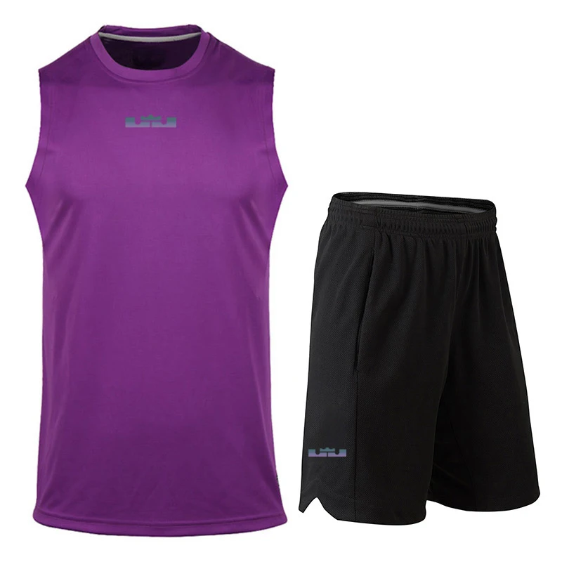 New 1 Set Men's Large Size Loose Basketball Jersey+Shorts Men's Training Competition Basketball Sportswear Sweatshirt Vest