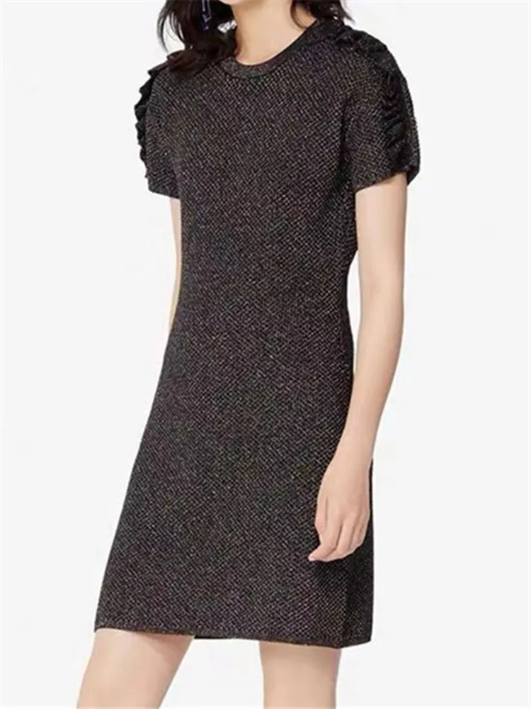 

2020 New Shiny Dress Cashmere Letter Embroidery Short Sleeve Mini Dress Female Clothes