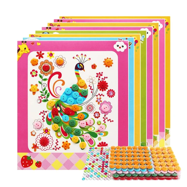 5Pcs DIY Craft Toys Button Stickers Pompom Stickers Diamond Stickers Painting Drawing Toys Handmand Craft Kit Children Toys ZXH 3