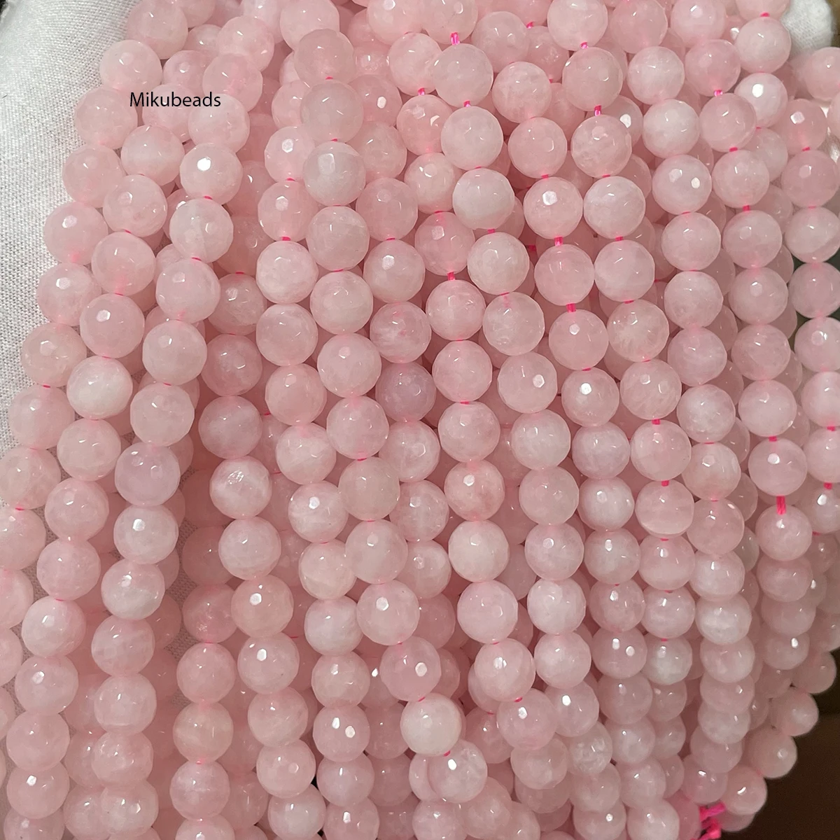 Wholesale Natural 8mm Rose Pink Quartz Crystal Faceted Round Stone Loose Beads For Jewelry Making DIY Necklace Strand 15'' 6