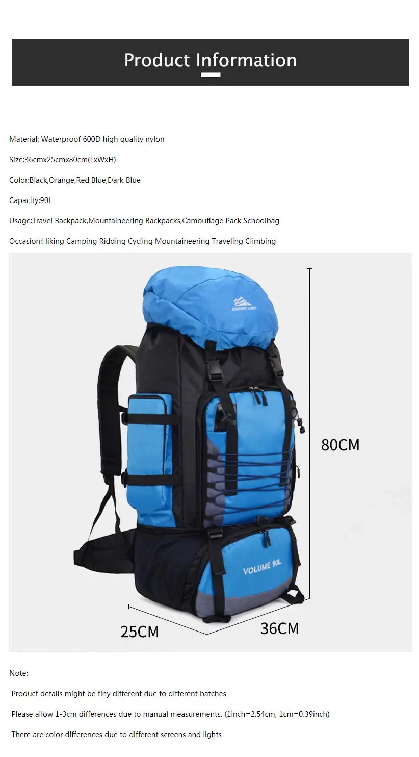 Sacs ?� dos randonn?�e,Sac ?� dos de voyage 90l, Camping, randonn?�e, arm?�e, escalade, Trekking 