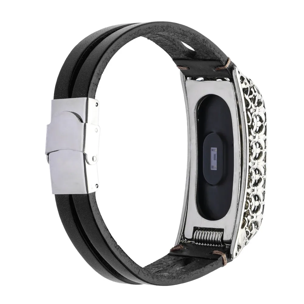 Винтаж двухрядные кожаные умные часы-браслет для Xiaomi mi Band 3 браслет с серебристым металлическим чехол mi nority Стиль ремень 225 мм