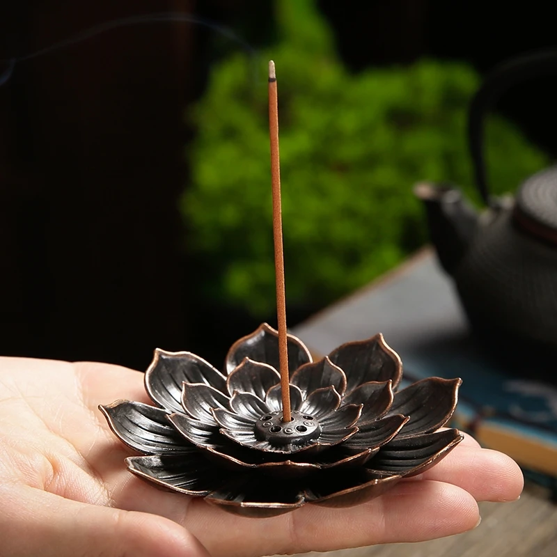 Alloy Incense Burner Stick Holder Buddhism Lotus Line Incense Plate