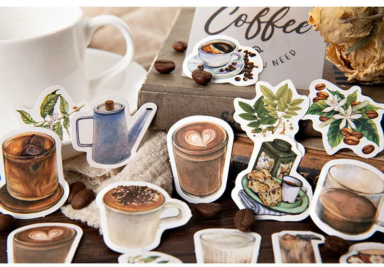 1 Box Cute Stationery Stickers Scrapbooking Diary Kawaii Coffee Plant Stickers Diy Vintage Decorative Stickers School Supplies