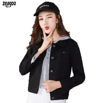 

Women Casual Button Down Slim Fit Short Jean Long Sleeve Denim Autumn/Spring Jacket Coat with Pockets Solid