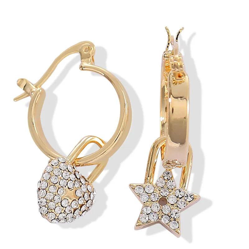 

Fashion Gold Color Star Crystal Drop Earrings for Women Brincos Bohemian Heart Geometric Cubic Zirconia Asymmetrical Earrings