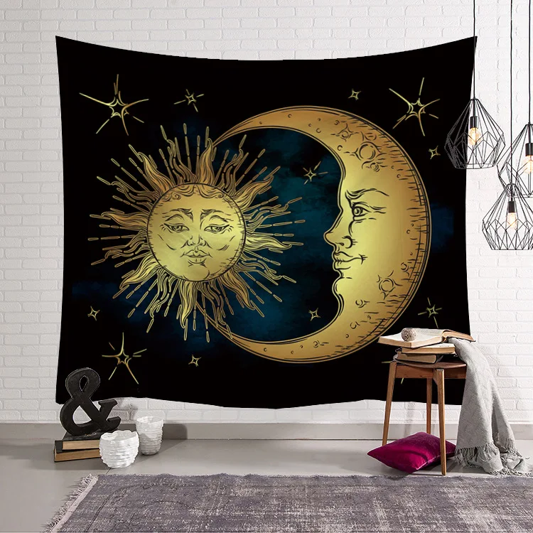 

Sun and Moon Tapestry Wall Hanging Curtain Artistic Cosmic Star Cloth Craft Living Room Wall Cover Home Dust-proof Fabric