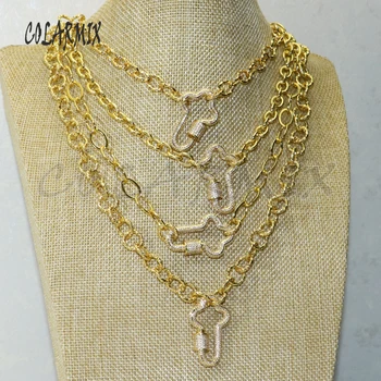 

Fashion Zircon cross clasp Gold clasp metal buckle pendant necklace Gold Color jewelry Chain necklace Handmade jewerly 50588