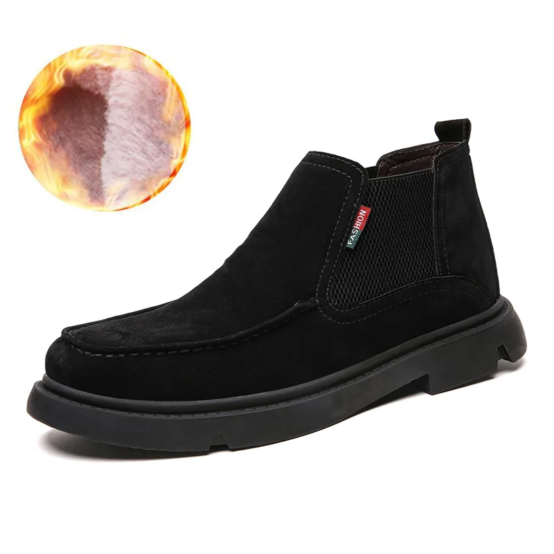 BLACK WITH FUR Теплые Зимние ботильоны мужская повседневная обувь осенние кожаные водонепроницаемые рабочие мужские ботинки армейские ботинки - Цвет: BLACK WITH FUR