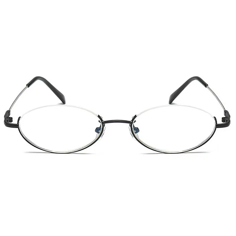 Retro Anti-Blue Light Reading Glasses Oval Design Half Frame Hyperopia Eyeglasses Round Glasses Men Women Flexible Frame +3.5+4