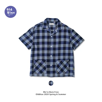 

Men's Short Sleeve Shirt 2020 Spring Summer New Loose Casual Blue Dye Check Shirt Youth Personality Fashion Trend Men's Wear