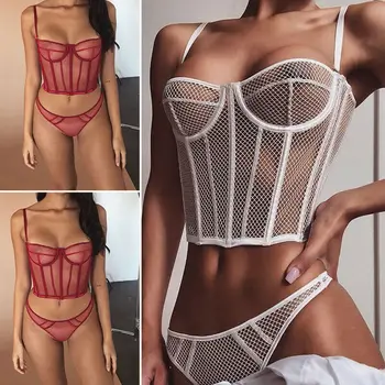 

New Sexy Women Floral Lace Sexy Lingerie Set Transparent Lace Bra+short S-XL