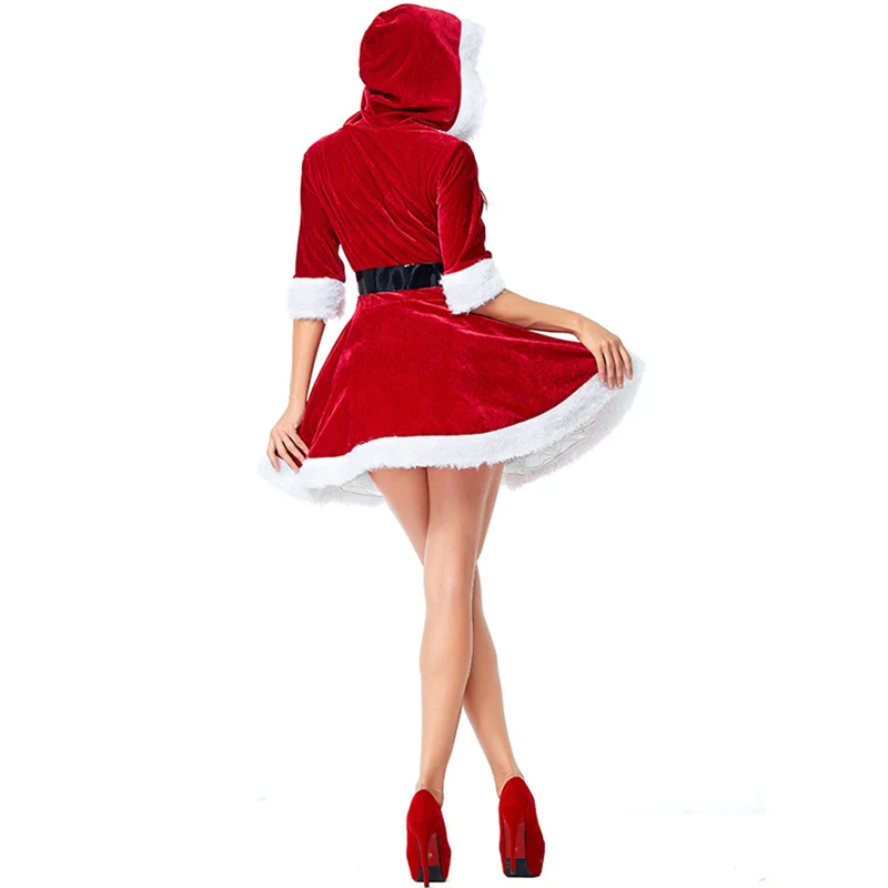 Vertvie, женская зимняя одежда для косплея снеговика, очаровательное платье, рождественское, красное, черное, с капюшоном, платье для тенниса, сексуальное, с v-образным вырезом, Платья для вечеринок
