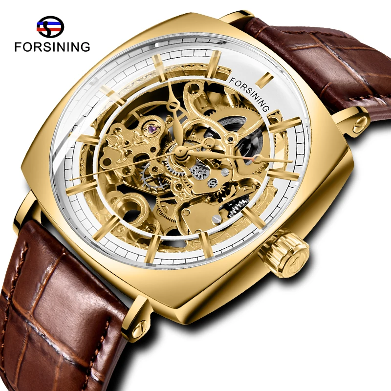 

Fashion FORSINING Men Mechanical Watch Automatic Self-Wind Golden Transparent Mesh Steel Wristwatch Skeleton Male Hot Hour Clock