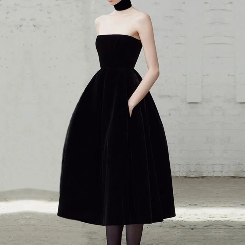 

NBS036 Strapless Evening Dress Short Beautiful A Line velvet Girls Party Dress Simple Prom Gowns