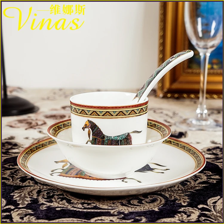 European Style Ceramic Dinner Set Gold Inlay Porcelain Dessert Plate Steak Salad Snack Cake Plates Tableware Gorgeous