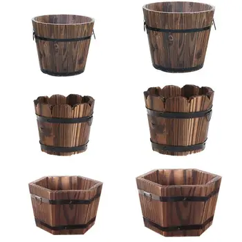 

Retro Round Wooden Flower Pots Planter Barrel Home Garden Outdoor Decoration