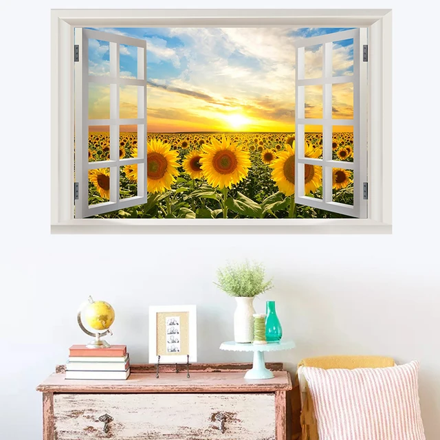 cadre decoration murale pour salon cadres photo affiches deco murale  decoration chambre Fausse Fenêtre Paysage Tournesol