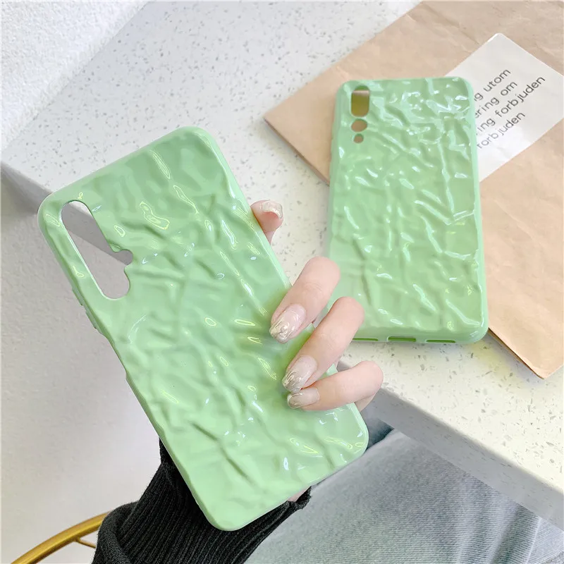 

Cute Green Color 3D Wrinkle Phone Case Soft Cover For Huawei P20 P30 Mate 20 Pro Nova 3 4 Honor 10 Yellow Solid Candy Cases Capa