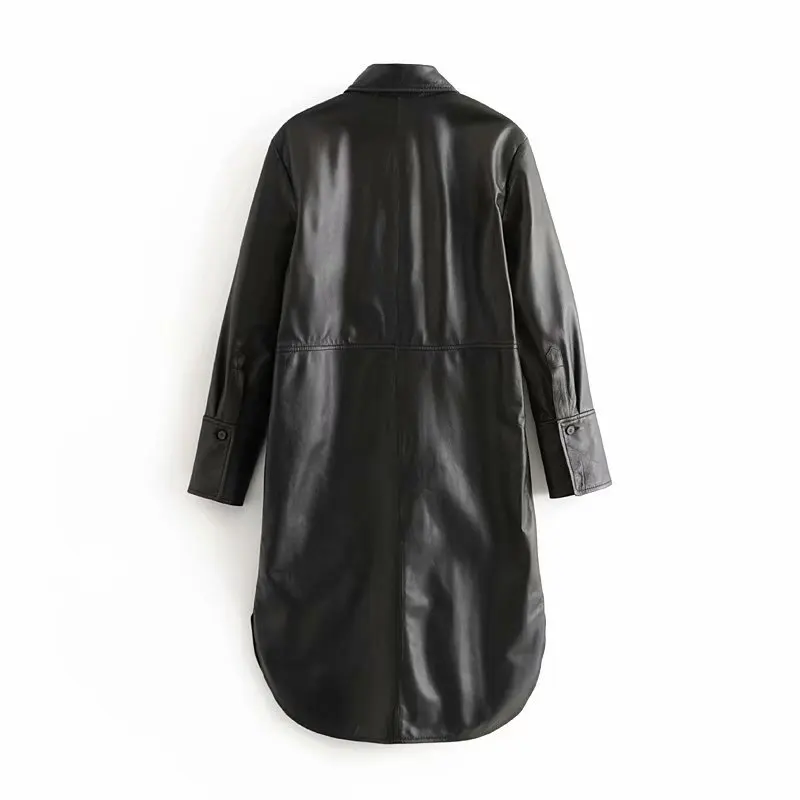 Новинка, женское платье, винтажное, длинный рукав, из искусственной кожи, shirtwaister, женское, однобортное, vestidos, шикарное, повседневное, прямое, платья