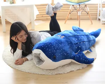 

[Funny] Large 150cm Whale Shark Plush Toy Cartoon blue whale Doll Soft Stuffed Animals Cushion Child Pillow 3 Colors baby Toy