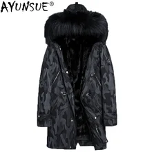 AYUNSUE зимняя куртка для мужчин Настоящее Норковое меховое пальто; Парка мужская одежда воротник из лисьего меха плюс размер Длинные парки Winterjas Heren 4250
