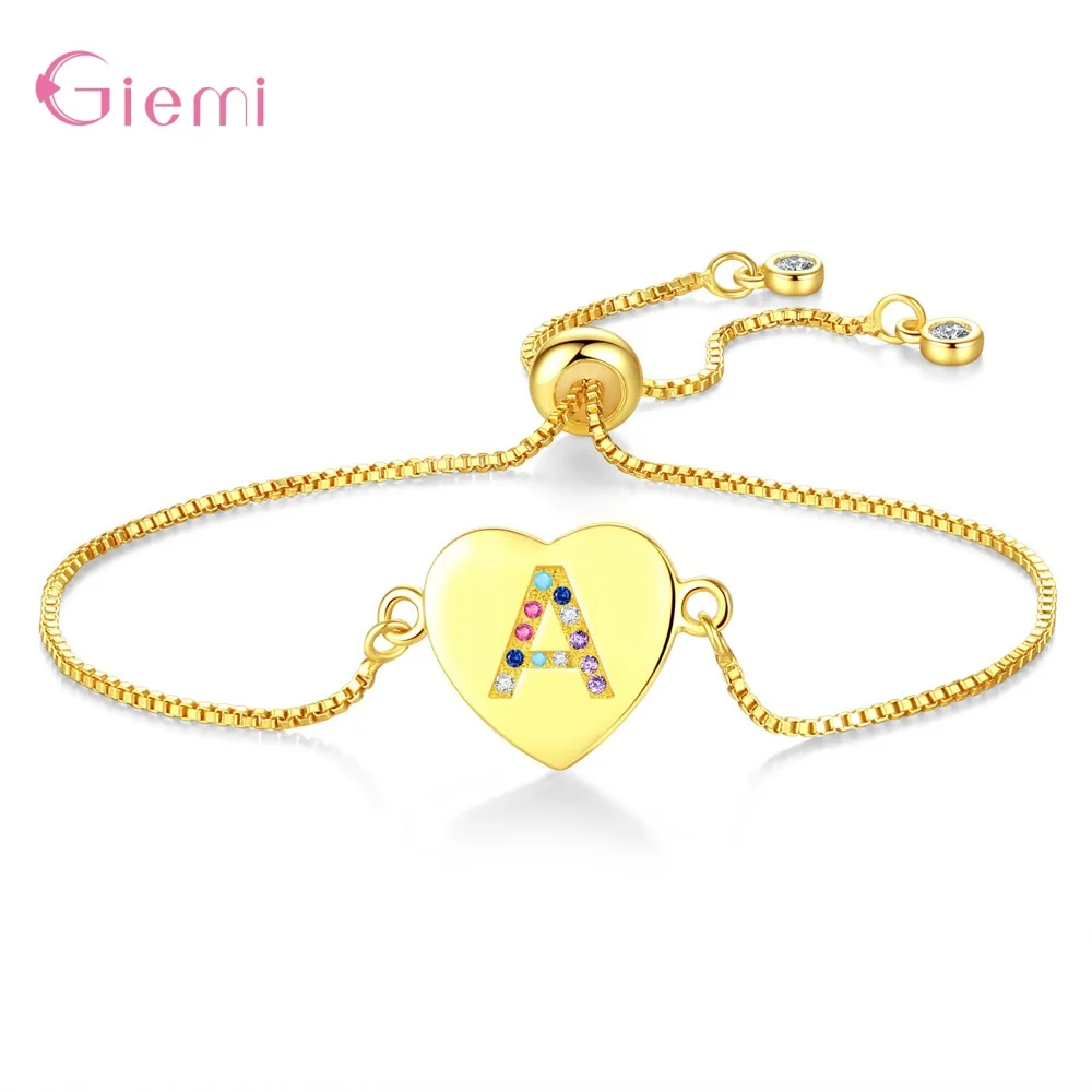 Новое поступление 925 пробы Серебряный точный золотой цвет 26 букв в форме сердца кулон браслет для женщин и девушек Вечерние