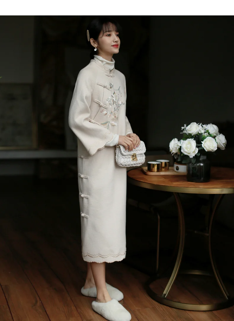 ROJAY, новое улучшенное длинное шерстяное платье Cheongsam, молодежная мода, двустороннее шерстяное платье, прямое, изящное, зимнее