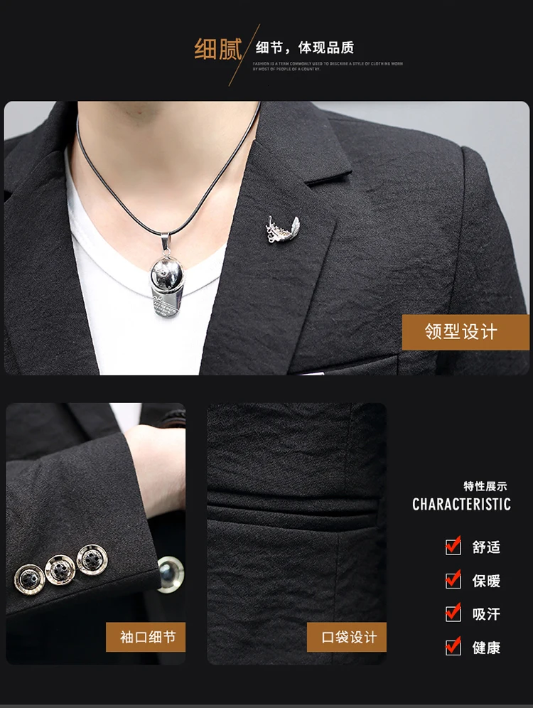UYUK2019 Business Casual Korean Version Of The Temperament Trend Youth Handsome One Buckle Solid Color Men's Masculino