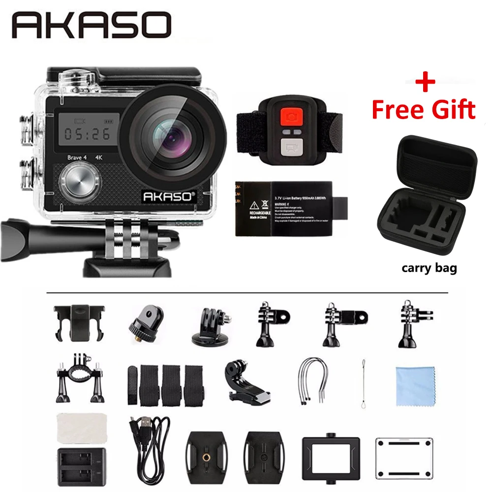 Cámara De Acción Dragon Touch 4K 20MP EIS Anti-Vibración Soporte Externo..