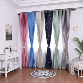 

Punch Stars Moons Printing High Shading Door Curtains Drape Panel Sheer
