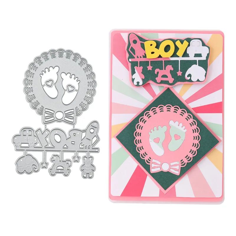 YaMinSanNiO Boy Letter Metal Cutting Dies Baby Footprint Frame Craft Scrapbooking Paper Card Making Album Embossing Stencil |