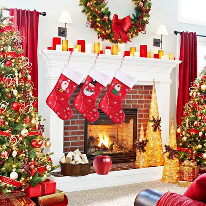 1 шт.; рождественские чулки; Рождественский милый мешок для конфет; носки с изображением Санта-лося; Рождественский мешок с изображением яблока; рождественские украшения для дома