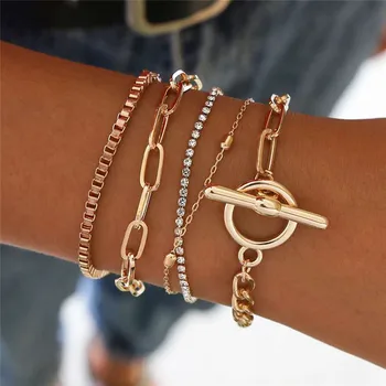 

Guvivi Bohemian Charm Bracelets For Women Men Gold Multiple Geometric Round Link Chain Bracelets Bangles Boho Jewelry Gifts