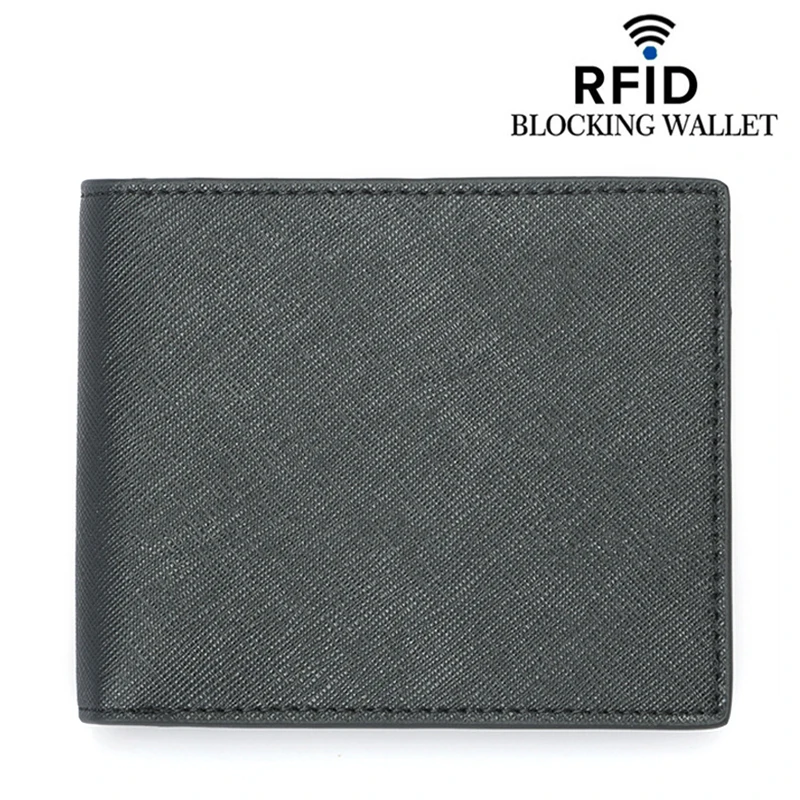 Black B RFID мужской кошелек, много карт, кредитный держатель для карт, модный двойной бумажник, ультра тонкий кошелек для монет, мужской короткий клатч - Цвет: Black B