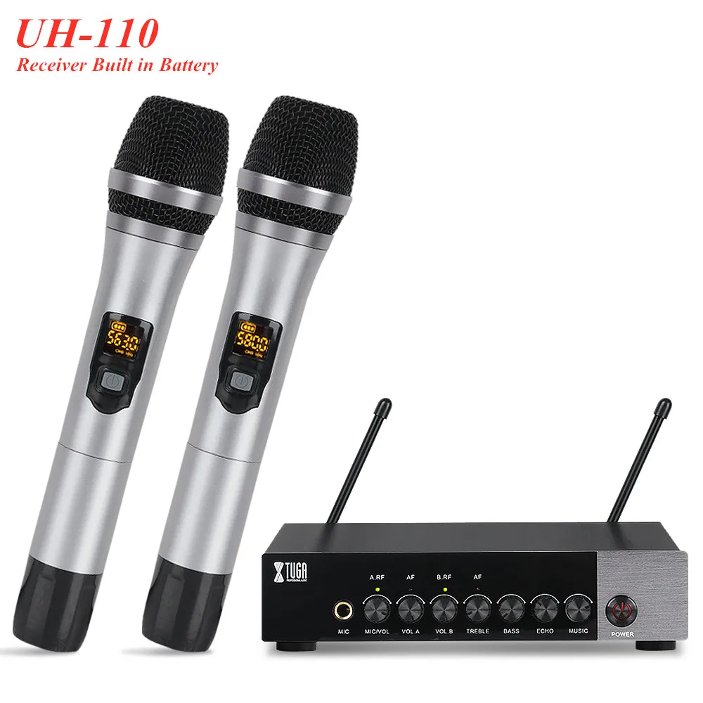 XTUGA UHF Dual Channel Wireless Handheld Microphone,Easy-to-Use Karaoke Bluetooth Microphone with Treble/Bass/Echo Effect wireless headphones with mic Microphones