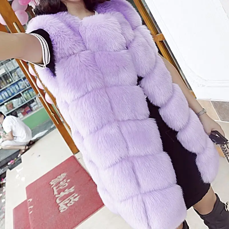 6XL зимние Для женщин красочные розовый мех жилет из лисьего меха Жилеты женские пальто из искусственного меха лисы куртка женские шубы V680 - Цвет: Фиолетовый