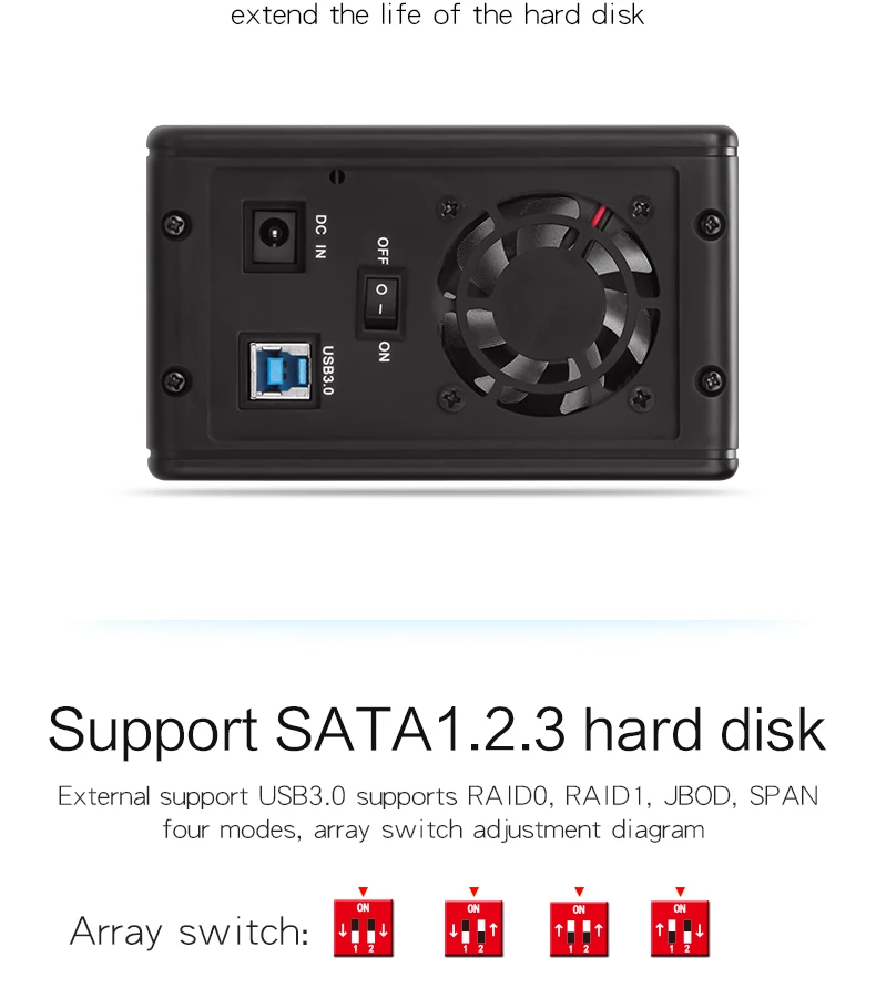 Двойной корпус массива жесткого диска 3,5 ''SATA последовательный порт массив жесткого диска с функцией RAID Рабочий стол USB3.0 дисковый блок массива
