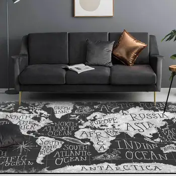 

Fashion modern black gray carpet abstract world map rugs kids living room bedroom bedside carpet floor mat sofa parlor custom
