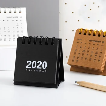 

New Year 2020 Mini Table Calendar Creative Simple Desk Coil Notepad Kraft Paper Calendar Daily Schedule Yearly Agenda Organizer