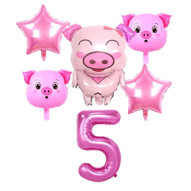 pig set(5) Милые розовые воздушные шары с изображением свинки, Мультяшные животные, свинка, вечерние украшения на день рождения, детские игрушки-сюрприз для душа - Цвет: pig set(5)