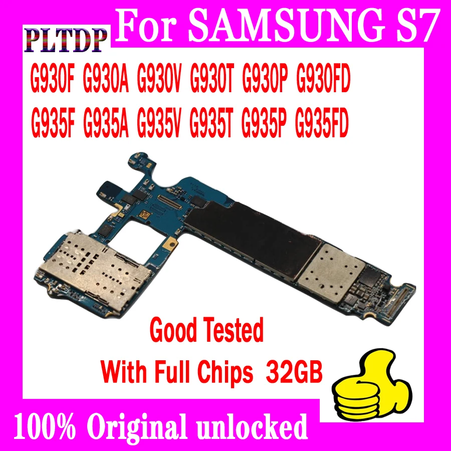 100% оригинальная разблокированная сменная материнская плата для Samsung Galaxy S7 G930F G935F