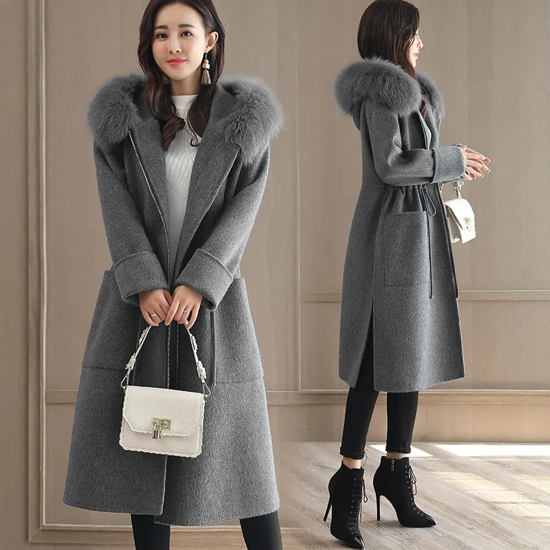 Пальто женское анти-сезон длинная куртка на осень и зиму, новая модель куртки с хлопковой подкладкой в Корейском стиле, куртка с большим меховым воротником, Пальто из толстой шерсти прилив