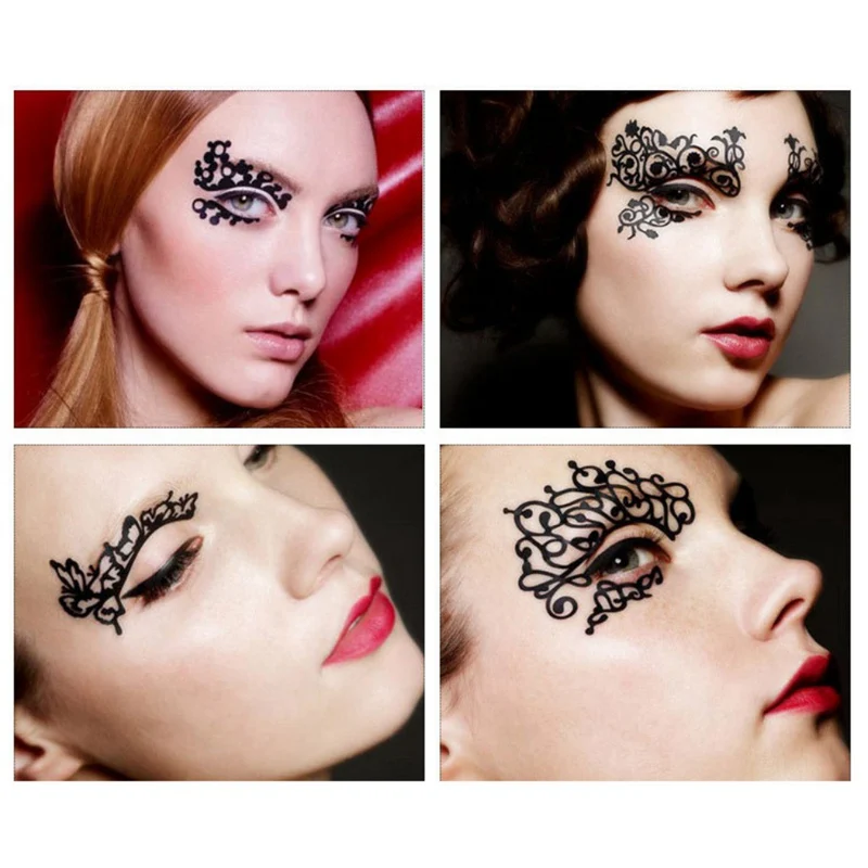 Eye Ornament Halloween Makeup Art Hollow Paper-cut Lace Eye Sticker Decorations Fit For Festival Party Makeup Face Stickers