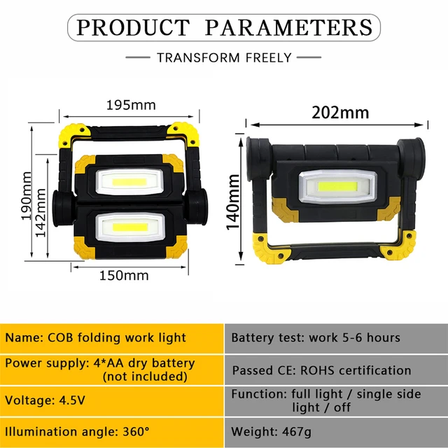 190W Led Tragbare Scheinwerfer Suchscheinwerfer Led Arbeit Licht Led  Wasserdichte Arbeits Lampe verwenden 4 * AA Batterie Für Reparatur camping  - AliExpress