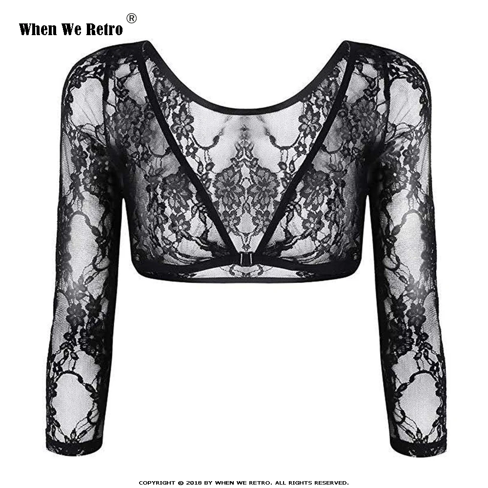 Black1 Когда мы Ретро кардиган размера плюс, короткое пальто из прозрачной сетки, кружевные топы с длинным рукавом, сексуальные топы с v-образным вырезом QY0625 - Цвет: Black1