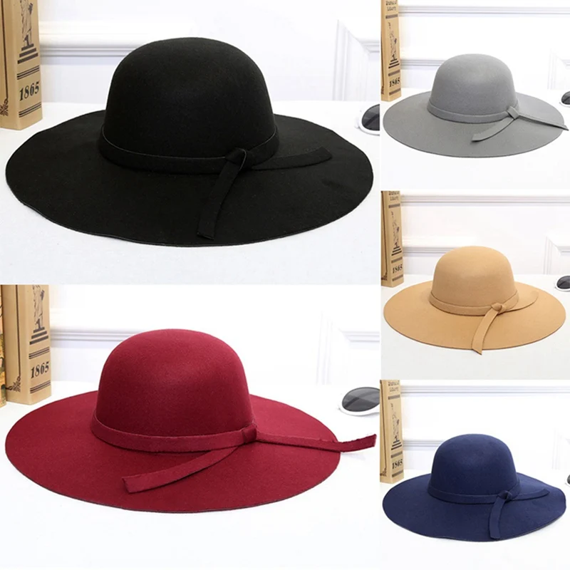 Осень зима лето мода Fedoras Винтаж чистый женская пляжная шляпа от солнца женский волны с большими полями шляпа от солнца Fedoras леди шляпа от солнца