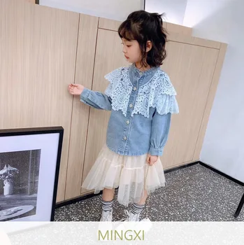 

Children's 2020 spring new children's shirt girl's Denim children's denim shirt lace jacket